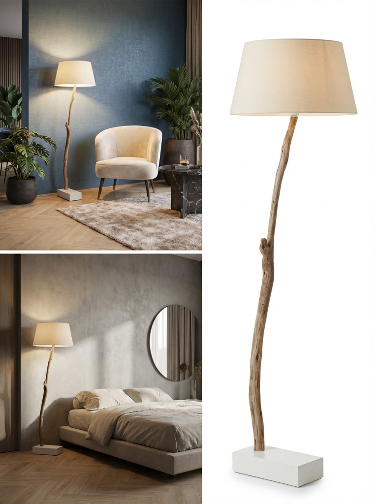 Vloerlamp in woon- en slaapkamer setting